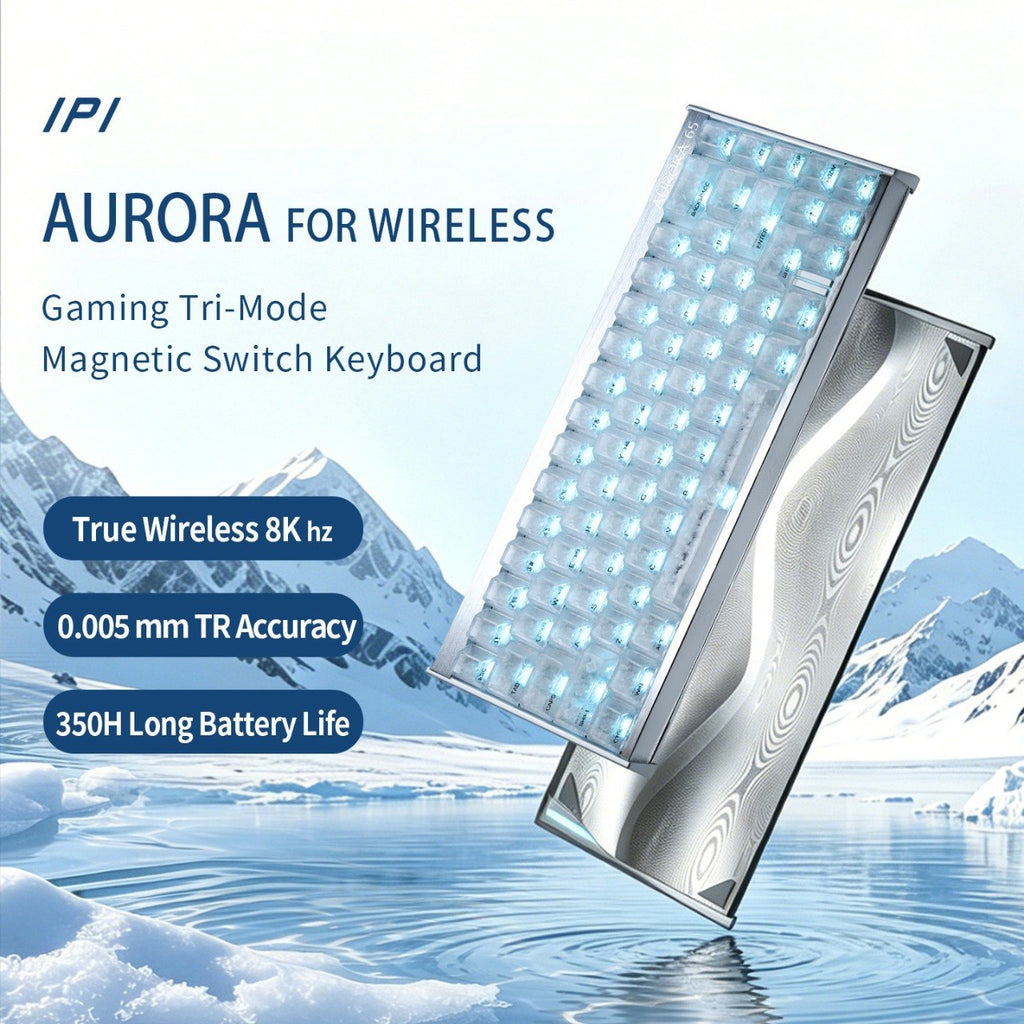 IPI AURORA 65 Wireless magnetic switch keyboard — silver ice colorway with translucent keycaps